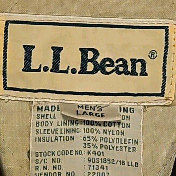 Vintage LL Bean Chore Jacket Mens L Leather Collar Beige Canvas Quilt Lined Work - Picture 8 of 13